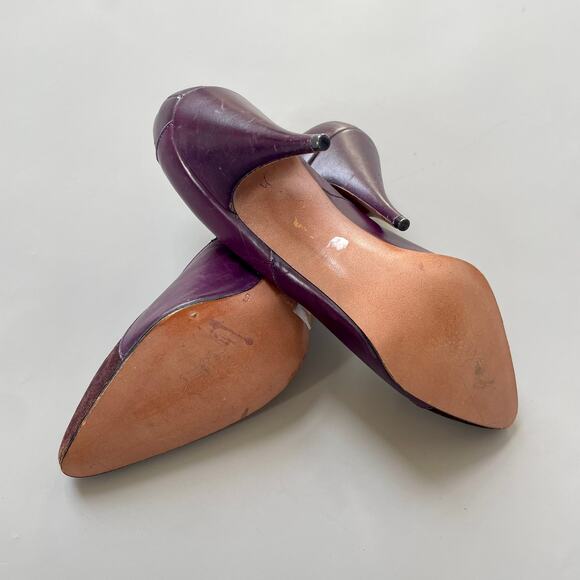 80s Stiletto Claude Montana Stephane Kelian 7.5 Geometric Leather Suede France - Picture 8 of 8